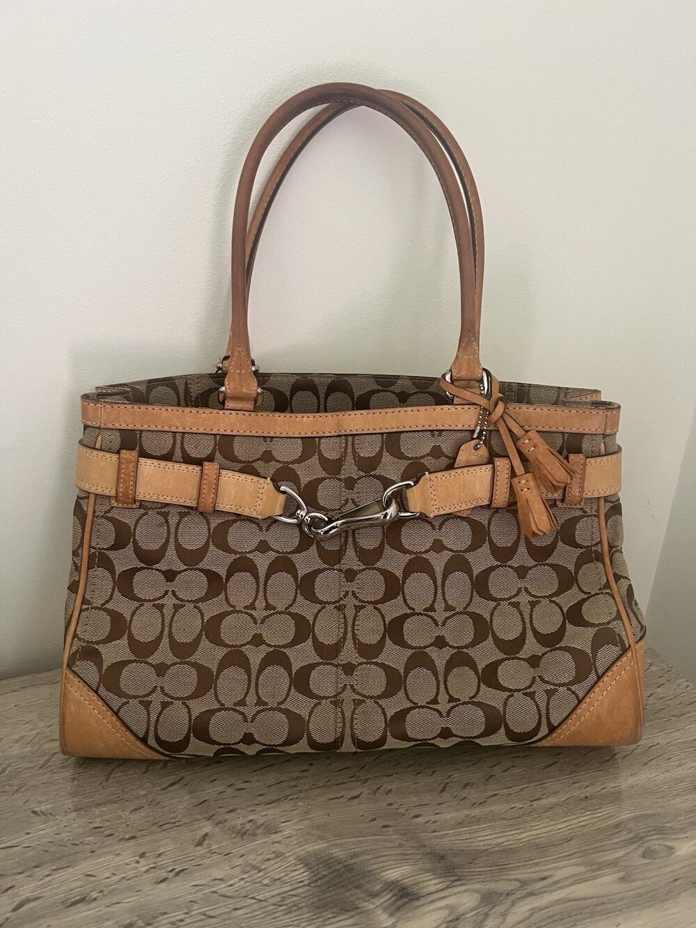 Coach Hampton Satchel Women Medium Brown Monogram Canvas Y2K Preppy 8K07